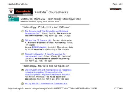 XanEdu CoursePacks  Page 1 of 5 TM  XanEdu CoursePacks