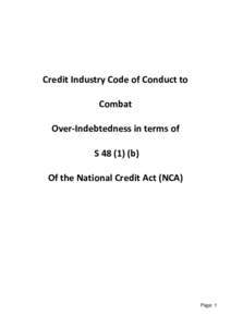 Credit Industry Code of Conduct to Combat Over-Indebtedness in terms of Sb) Of the National Credit Act (NCA)