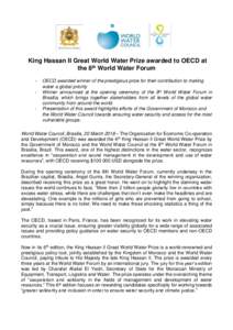 King Hassan II Great World Water Prize awarded to OECD at the 8th World Water Forum - -