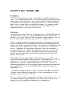 South Pole Solar Radiation Data Introduction The FMQ-19 surface observing system was installed at the South Pole in January ofA solar radiometer was procured as part of the observing system and was installed on th