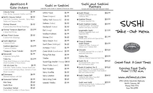 Appetizers & Side Orders Conway Soup Sushi or Sashimi