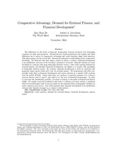 Comparative Advantage, Demand for External Finance, and Financial Development∗ Quy-Toan Do The World Bank  Andrei A. Levchenko