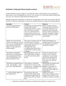 Worksheet 3. Deducing Themes (teachers version) In literature themes express an author’s view about life, reality, or human nature. It is an idea that an author wants to convey through the story. Stave 5 of A Christmas