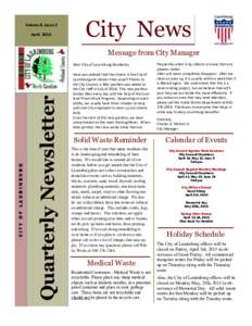 Volume 8, Issue 2 April, 2015 City News Message from City Manager