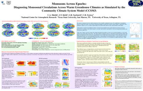 Monsoons Across Epochs: Diagnosing Monsoonal Circulations Across Warm Greenhouse Climates as Simulated by the Community Climate System Model (CCSM3) 1 Shields ,