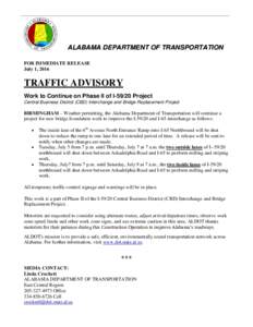 a ne Cls ALABAMA DEPARTMENT OF TRANSPORTATION FOR IMMEDIATE RELEASE July 1, 2016