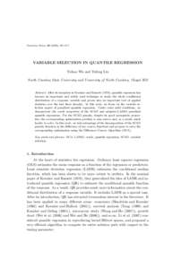 Statistica Sinica), VARIABLE SELECTION IN QUANTILE REGRESSION Yichao Wu and Yufeng Liu North Carolina State University and University of North Carolina, Chapel Hill