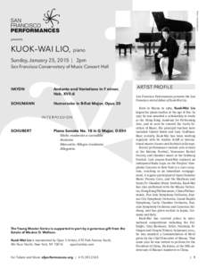 Photo: Harald Hoffman  presents KUOK-WAI LIO, piano Sunday, January 25, 2015 | 2pm