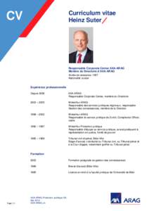 Curriculum vitae Heinz Suter/ CV  Responsable Corporate Center AXA-ARAG