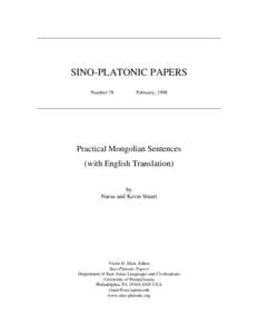 SINO-PLATONIC PAPERS Number 78 February, 1998  Practical Mongolian Sentences