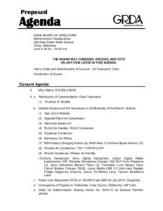 Proposed  Agenda GRDA BOARD OF DIRECTORS Administration Headquarters 226 West Dwain Willis Avenue