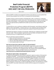 Beef Cattle Financial Protection Program (BCFPP) INFO SHEET FOR VEAL PRODUCERS March 2012 Ontario’s BCFPP is another risk management tool that veal producers can use to protect their financial interests against the ris
