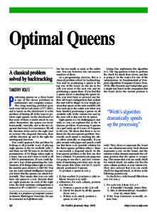Optimal Queens A classical problem solved by backtracking TIMOTHY ROLFE  P