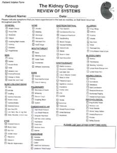 Patient Intake Form - Review of Systems