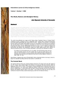 International Journal of Critical Indigenous Studies Volume 1, Number 1, 2008 The Shark, Remora and Aboriginal History John Maynard, University of Newcastle