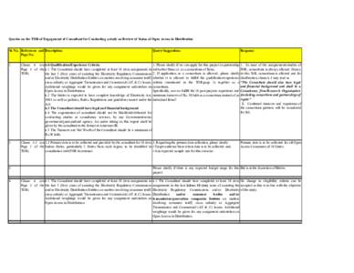 Queries on the TOR of Engagement of Consultant for Conducting a study on Review of Status of Open Access in Distribution Sl. No. References and Description Page No. Query/Suggestions