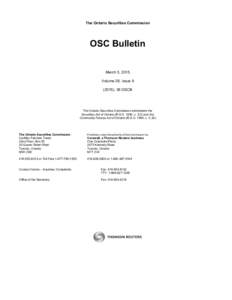 The Ontario Securities Commission  OSC Bulletin March 5, 2015 Volume 38, Issue), 38 OSCB