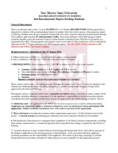 1  New Mexico State University BACHELOR OF SCIENCE IN NURSING  2nd Baccalaureate Degree-Seeking Students