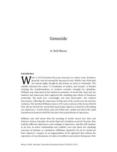 Genocide A. Dirk Moses Introduction  W