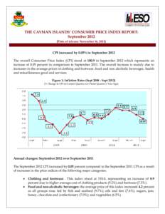 THE CAYMAN ISLANDS’ CONSUMER PRICE INDEX REPORT: September[removed]Date of release: November 16, 2012) CPI increased by 0.05% in September 2012 The overall Consumer Price Index (CPI) stood at[removed]in September 2012 whic