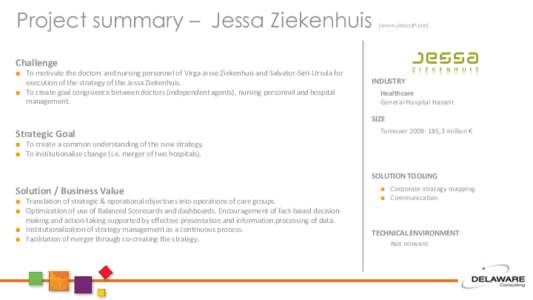 Project summary – Jessa Ziekenhuis  (www.jessazh.be) Challenge ■ To motivate the doctors and nursing personnel of Virga Jesse Ziekenhuis and Salvator-Sint-Ursula for