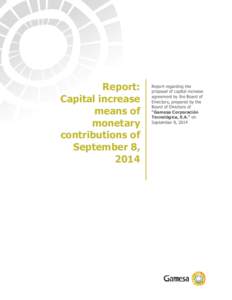 Report: Capital increase means of monetary contributions of September 8,
