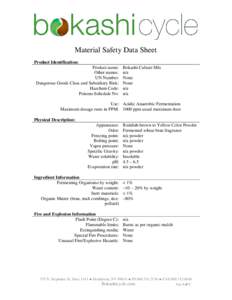 Material Safety Data Sheet Product Identification: Product name: Other names: UN Number: Dangerous Goods Class and Subsidiary Risk: