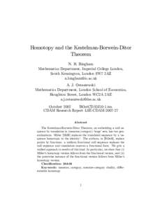 Homotopy and the Kestelman-Borwein-Ditor Theorem N. H. Bingham Mathematics Department, Imperial College London, South Kensington, London SW7 2AZ 