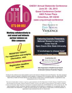 OAESV Annual Statewide Conference June 25 – 26, 2015 Quest Conference Center 8405 Pulsar Place Columbus, OHoaesv.org/annual-conference