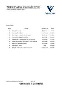 VISION CPiA Data Sheet (VV0670P001) Colour Processor Interface ASIC Revision History  REV