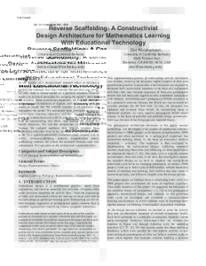 Full Papers  IDC 2015 Medford, MA, USA Reverse Scaffolding: A Constructivist Design Architecture for Mathematics Learning
