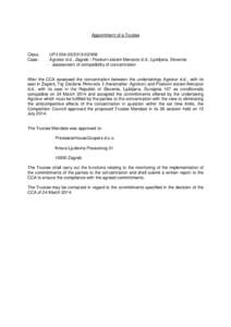 Appointment of a Trustee  Class: Case:  UP/I008