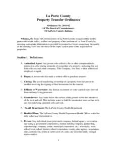 La Porte County Property Transfer Ordinance Ordinance NoOf The Board of Commissioners Of LaPorte County, Indiana