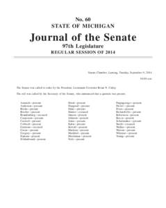 No. 60 STATE OF MICHIGAN Journal of the Senate 97th Legislature