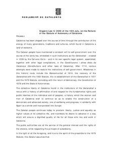 Organic Law[removed]of the 19th July, on the Reform of the Statute of Autonomy of Catalonia PREAMBLE
