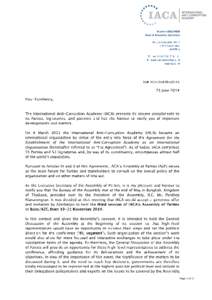 Agreement for the Establishment of the International Anti-Corruption Academy as an International Organization Page 1 of 3