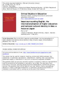 This article was downloaded by: [Monash University Library] On: 23 May 2013, At: 00:48 Publisher: Routledge Informa Ltd Registered in England and Wales Registered Number: Registered office: Mortimer House, 37-41 