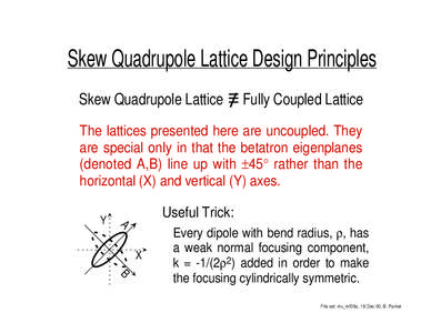 Skew Quadrupole Lattice Design Principles Skew Quadrupole Lattice ≡ Fully Coupled Lattice  The lattices presented here are uncoupled. They