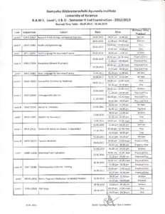 Gampaha Wickramarachchi Ayurveda Institute University of Kelaniya B.A.M.S. Level l, ll & lll - Semester ll End Exarnination - 2012l2A13 Revised Time TableGSRM 22022