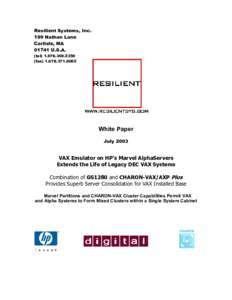 Resilient Systems, Inc. 199 Nathan Lane Carlisle, MAU.S.A. (tel (fax