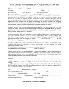 EAST AMWELL TOWNSHIP DRIVEWAY PERMIT APPLICATION 2009