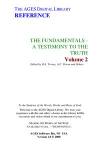 THE AGES DIGITAL LIBRARY  REFERENCE THE FUNDAMENTALS A TESTIMONY TO THE TRUTH