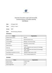 Electricity Generation Large Scale Renewable, Technical Advisory Committee Meeting Draft Minutes Date:  29 August 2012