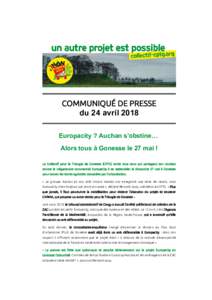 Save the date : 27 mai sur le Triangle de Gonesse  Voir la version en ligne COMMUNIQUÉ DE PRESSE du 24 avril 2018