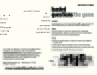 loaded questions the game ® Contents Gameboard, Box of 110 Cards (featuring 880 Loaded Questions®),