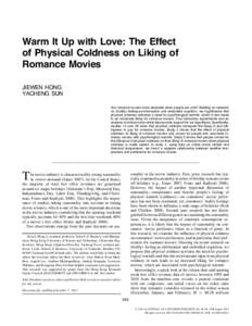 Warm It Up with Love: The Effect of Physical Coldness on Liking of Romance Movies