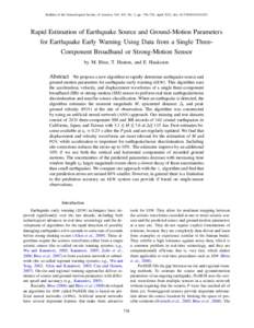 Bulletin of the Seismological Society of America, Vol. 102, No. 2, pp. 738–750, April 2012, doi: Rapid Estimation of Earthquake Source and Ground-Motion Parameters for Earthquake Early Warning Using