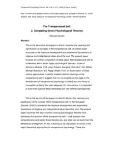 Transpersonal Psychology Review, Vol. 6, No. 2, Preprint Version]  Note: A revised and updated version of this paper appears as a chapter in Daniels, MShadow, Self, Spirit: Essays in Transpersonal