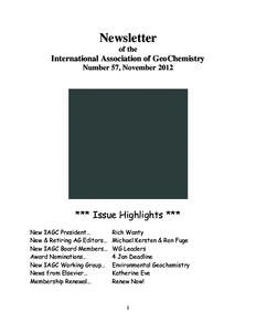 Newsletter of the International Association of GeoChemistry Number 57, November 2012