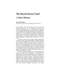 The Royal Literary Fund A Short History Janet Adam Smith